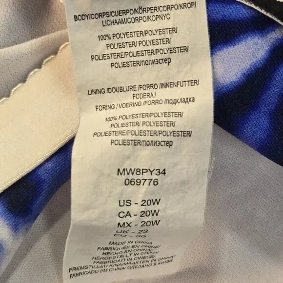 Maxine of Hollywood One Piece Swimdress Blue/White Geometric Side Tie Size 20 - Picture 9 of 9